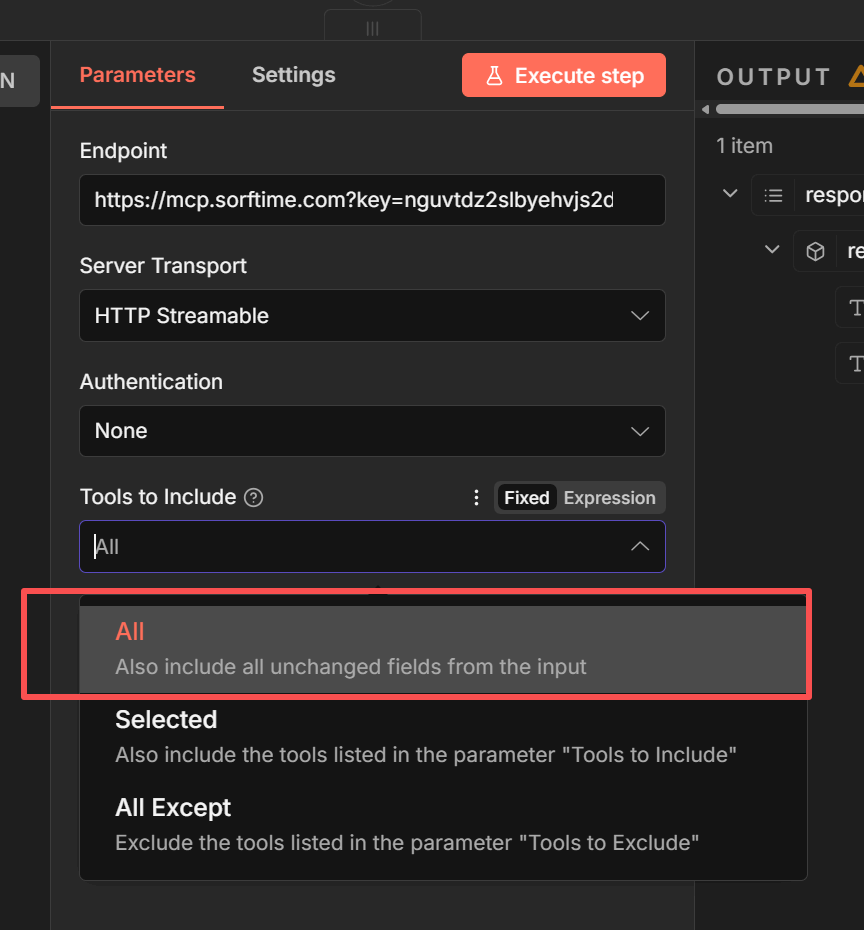 Tools to Include 下拉菜单，显示 'All' 选项被红框标注