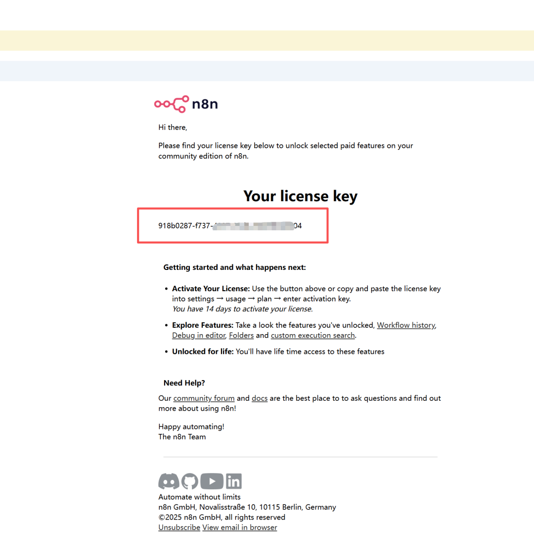 n8n激活码邮件